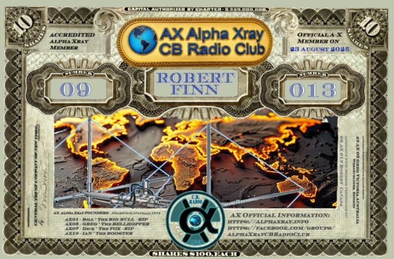 Alpha Xray CB Radio Club Members Official Certificate Build Nov. 2025